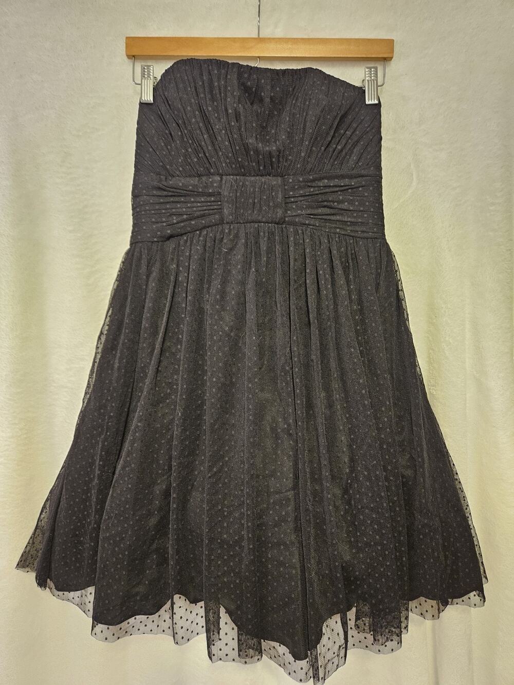 Jill Stuart Black Strapless Cocktail Dress Size 12 Fit & Flare Polka dot Taffeta